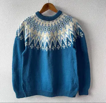 80s 노르웨이산 핸드 니트 노르딕 스웨터 빈티지