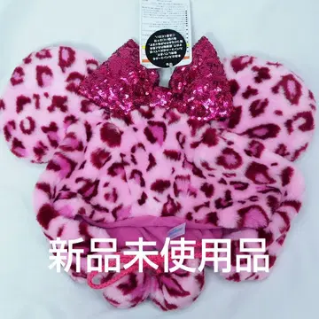 미니 미니 마우스 핑크 레오파드 무늬 팬캡 폼폼 부착