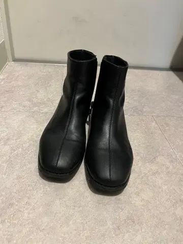 블랙 가죽 지퍼 로브 부츠 낮은 힐