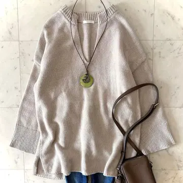 새상품급 플라주 울 혼방 벌키 튜닉 니트 베이지 오버 사이즈