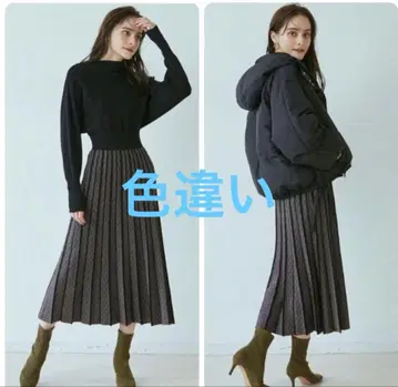 러그나문 자카드 핀턱 니트 원피스 블랙