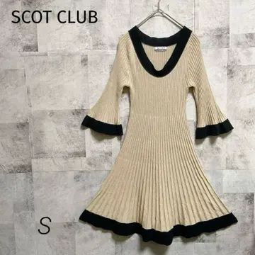 SCOT CLUB [ S ] 원피스 리브 니트 플레어 원피스 베이지 블랙