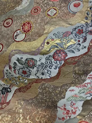 츠지 가처럼 꽃무늬 물결 무늬 후쿠로 오비