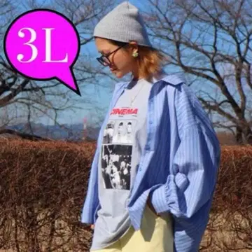 시마무라 nozomi 3L 파랑 스트라이프 긴팔 셔츠