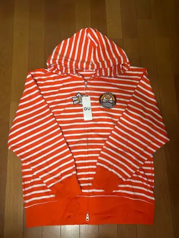 GU STUDIO SEVEN 오렌지 스트라이프 후드티 L