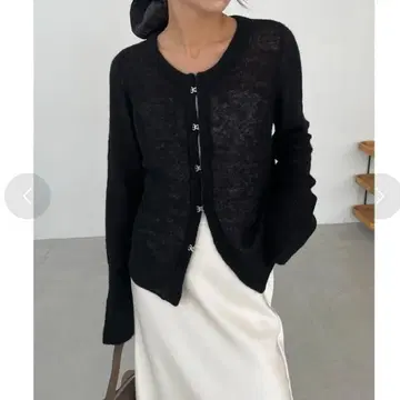 새상품 텐셀 울 후크 가디건 블랙 카프리슈 레마쥬