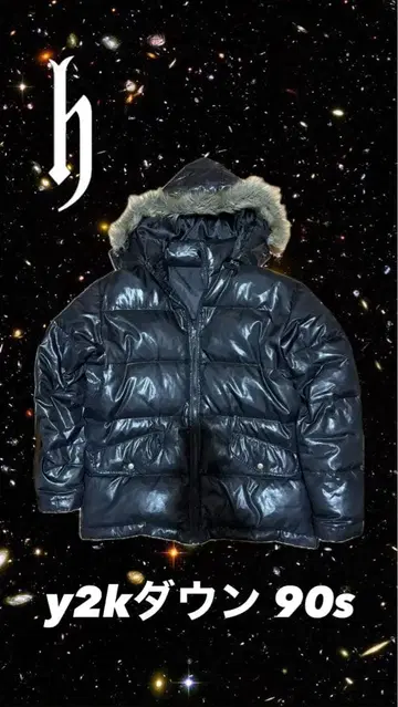 DJ honda 퍼 다운 자켓 90s Y2K 시크 스타일 광택 헤이세이