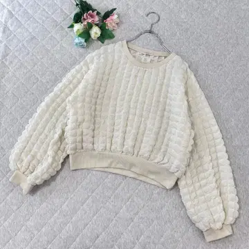 클래식 엘프 [ M ] 상의 블록 체크 벌룬 슬리브 크롭 기장