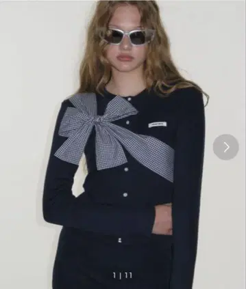 CRANK 리본 타이 니트 가디건 네이비