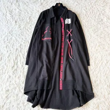 이터널 블레이즈 맨투맨 셔츠 원피스 블랙 x 빨간색 빅 실루엣