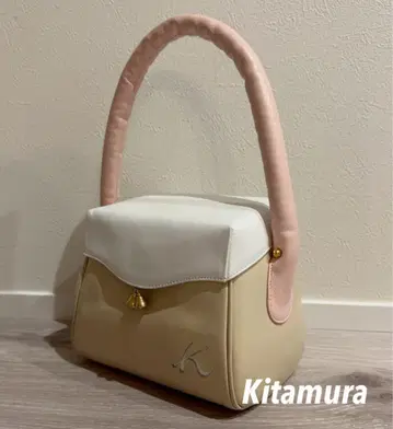 새상품급 모토마치 Kitamura 핸드백 베이지/화이트/핑크