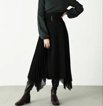 쉬폰 플리츠 비대칭 하이웨스트 스커트