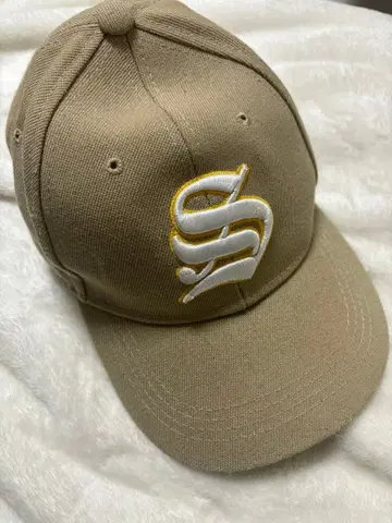 베이지 자수 로고 캡