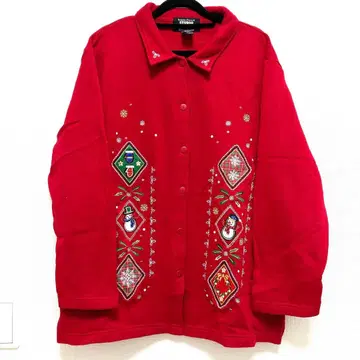 005 구제 의류 가디건 빨간색 레드 자수 귀여운 크리스마스