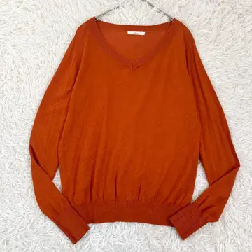 카레이 V넥 긴팔 니트 풀오버 오렌지 까끌거리지 않는 워셔블