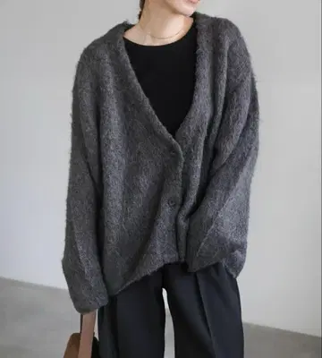 셀렉 모카 모듬 오버 사이즈 니트 가디건 흑먹색 새상품급