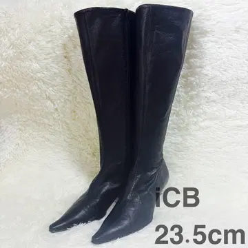 [ iCB ] 새상품급 23.5cm 스틸레토 가죽 롱 부츠 블랙