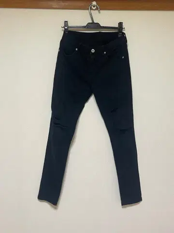 스키니 팬츠 데미지 블랙 L 사이즈