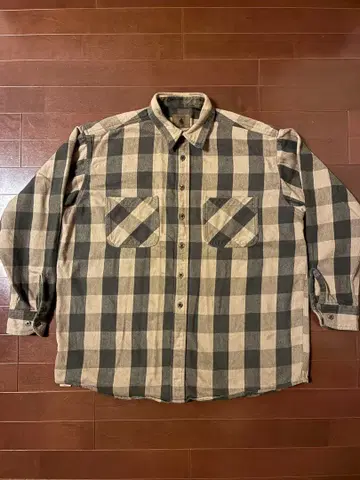 90s ST.JOHN'S BAY 블록 체크 헤비 플란넬 셔츠 XL 브라운