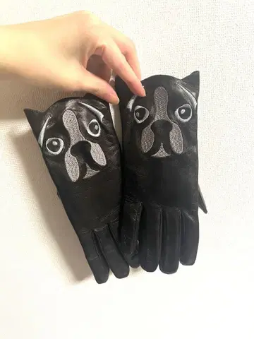 폴스미스/PaulSmith 강아지 얼굴 디자인 가죽 장갑 블랙 그로브