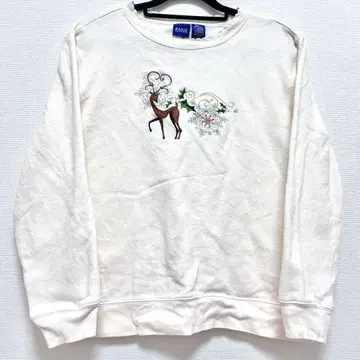 152 루돌프 자수 화이트 귀여운 구제 의류 트레이닝복 크리스마스