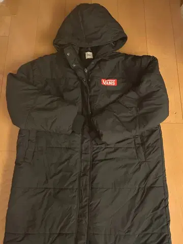 VANS 반스 패딩 자켓 블랙 로고 프린트 벤치 코트