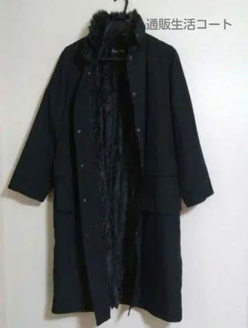 통판생활 이토 에미 인조 모피 안감 블랙 롱 코트