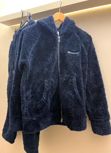 Champion 플리스 후드 상하의 룸웨어 네이비