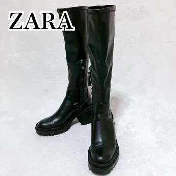 ZARA 롱 부츠 통굽 사이드 지퍼 트랙 밑창 블랙 슬림 레그 효과
