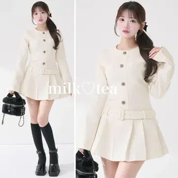 택 포함 새상품 다리치 박스 플리츠 트위드 미니 원피스 화이트 프리