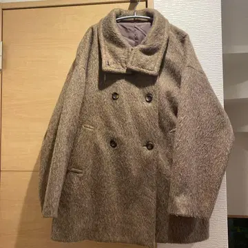 tiptop 스탠드 카라 샤기 코트 더블 버튼