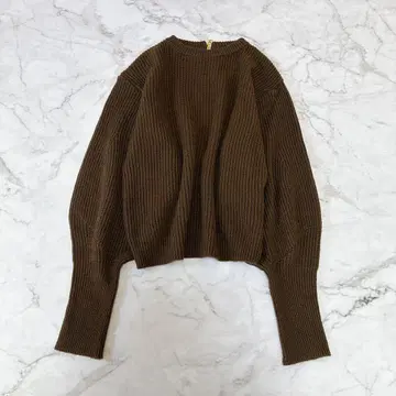 리그림 울 혼방 크루넥 니트 볼륨 슬리브 일본제 브라운