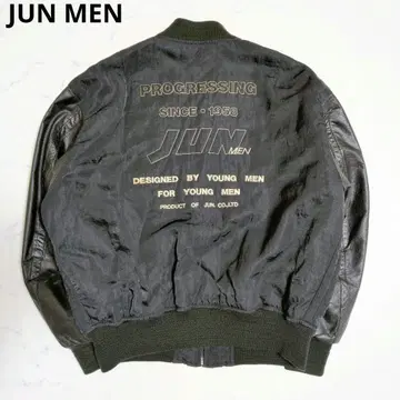 [ 레어 ] 준맨 바시티 자켓 퀼팅 절개 소가죽 퀼팅 블랙 M