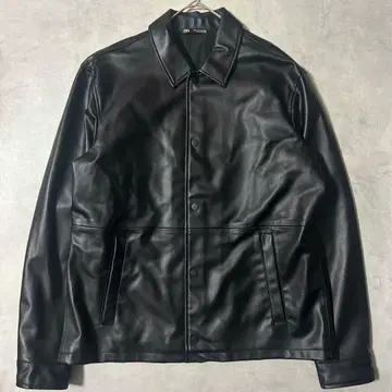새상품급 ZARA 카 코트 페이크 레더 자켓 XL 스냅 버튼 블랙