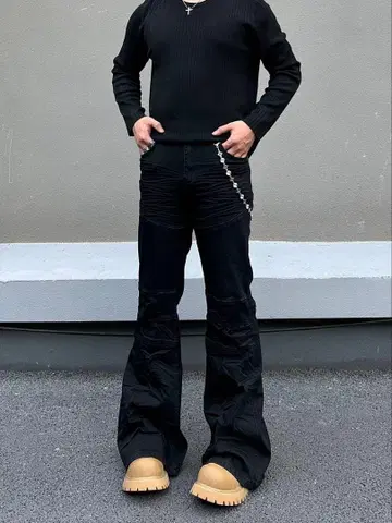 플레어 데님 블랙 스트릿 y2k 펑크 opium