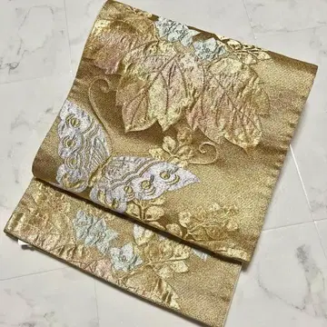 [ 후쿠로 오비 ] 금 골드 나비 꽃 럭셔리 [ 순수 실크 ]