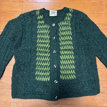 80s 아일랜드 울 니트 가디건 입체 편직