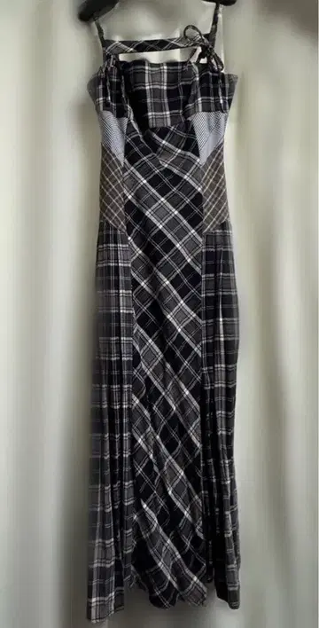 andmary Nadia 체크 롱 드레스 블랙
