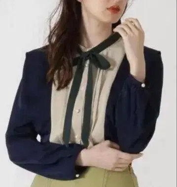 redyazel 리본 블라우스 보타이 블라우스 바이컬러 블라우스