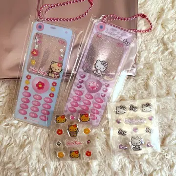 헬로키티 폴더폰 키링 일광화상 레오파드 무늬 갸루 헤이세이 키티