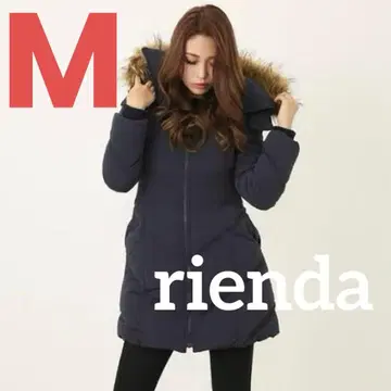rienda 네이비 퍼 후드 롱 다운 자켓