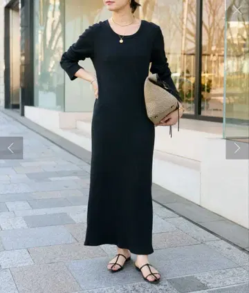 택 포함 새상품 리브도르와 전신 골격 슬림 2WAY 롱 리브 원피스 블랙