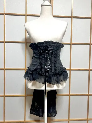 [ MARBLE ] 마블 버슬 부착 레이스업 코르셋: 블랙 레이스