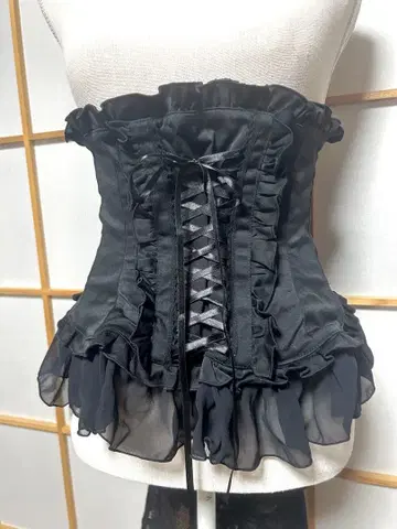 [ MARBLE ] 마블 버슬 부착 레이스업 코르셋: 블랙 레이스