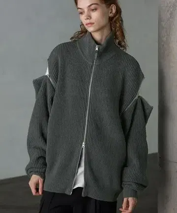 SERACE 2way 루즈 지퍼 드라이버 니트 차콜 그레이