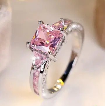 FJ 고품질 큐빅 지르코니아 프린세스 컷 반지 핑크