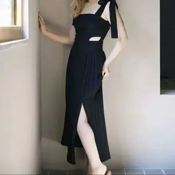 Andmary Ann ribbon pleats dress black