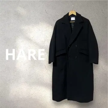 [ HARE ] 하레 더블 브레스트 롱 코트 M 블랙 울 56% 배합