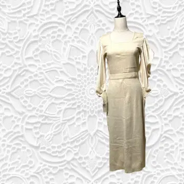 니트 원피스 롱 긴팔 아이보리 허리밴딩 슬릿 S261