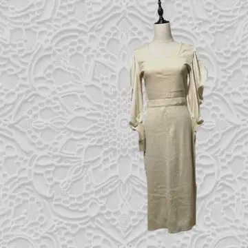 니트 원피스 롱 긴팔 아이보리 허리밴딩 슬릿 S261